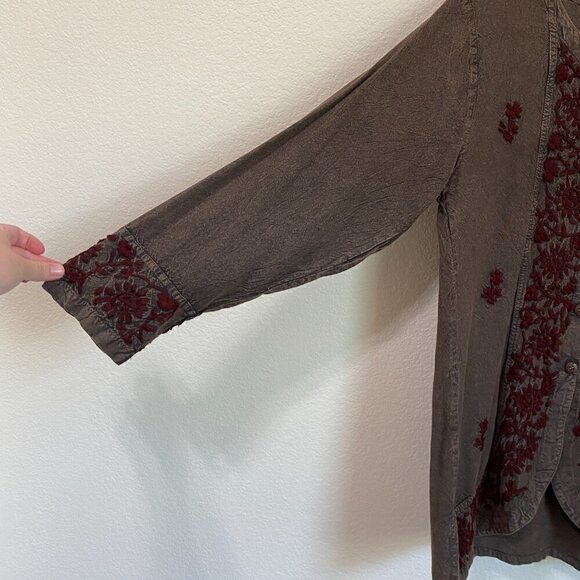Vintage Papillon Brown and Red Bohemian Embroidered Tunic - Picture 3 of 8